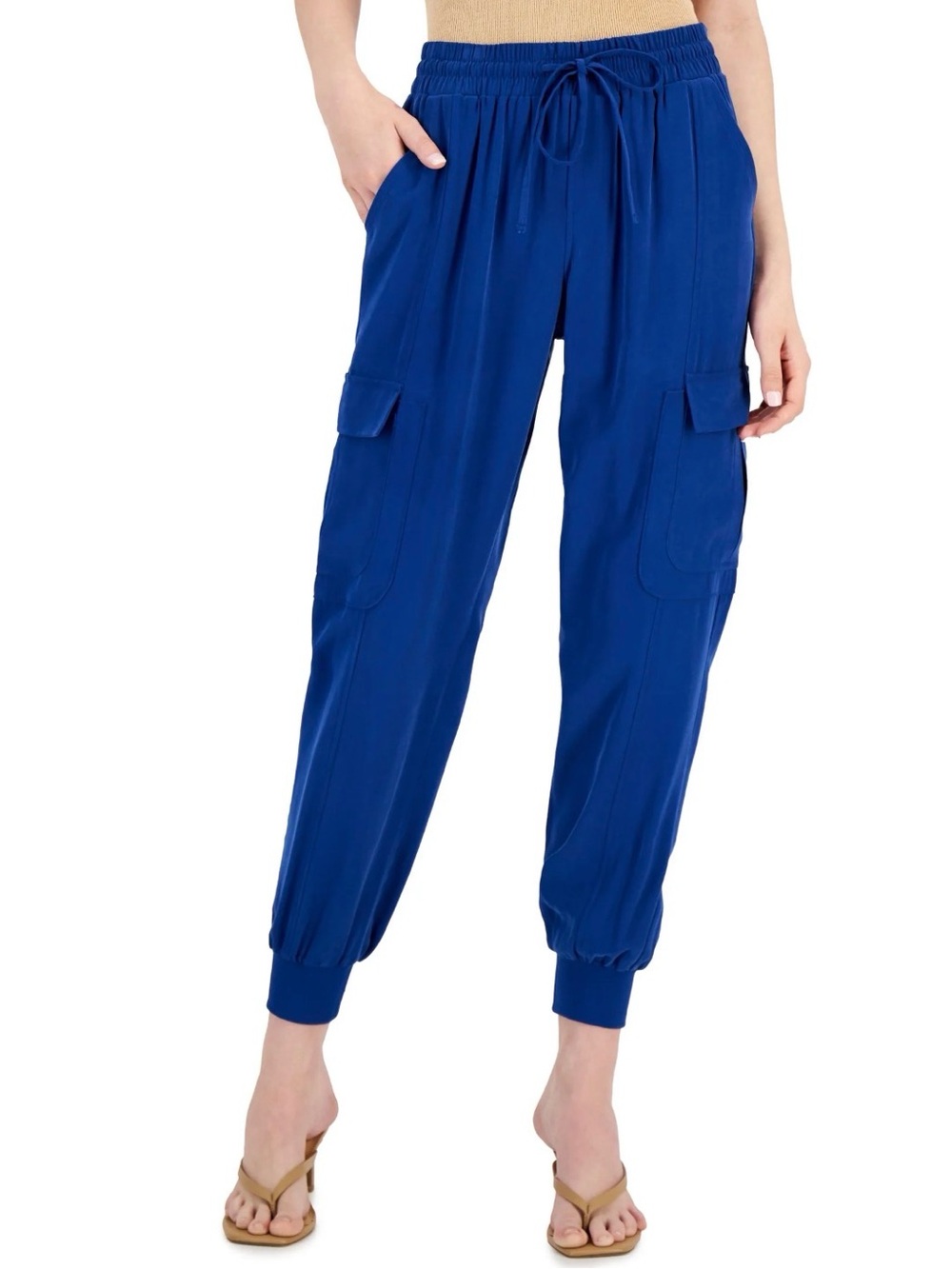 INC International Concepts Women's Pull-on Utility Jogger Pants Sz M Blue Marine